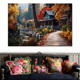 Blue House in the Woods - NicheCanvas