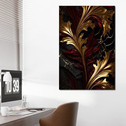 The Marble-Lux Collection: Dark Red & Vibrant Gold 04 - NicheCanvas