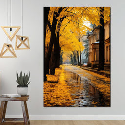 Autumn Leaves Along the City Road - NicheCanvas