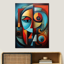 Scarlet, Sienna, and Mustard Cubism - NicheCanvas