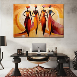 Golden Trio in Maroon Elegance - NicheCanvas