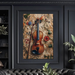 Violin Strings and Floral Notes - NicheCanvas