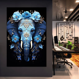 Elephant Bloom in Mystic Blue - NicheCanvas