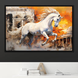 White Equine Amidst Ruins - NicheCanvas