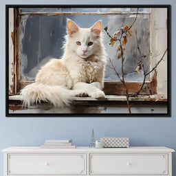 White Cat Oil Painting - NicheCanvas