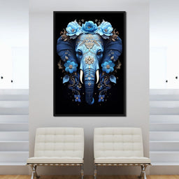 Elephant Bloom in Mystic Blue - NicheCanvas