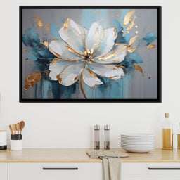 Golden Bloom in Turquoise Dream - NicheCanvas