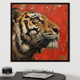 Tiger Gaze in Vermilion Majesty - NicheCanvas