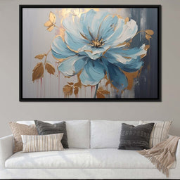 Golden Petals in Turquoise Bloom - NicheCanvas