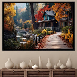 Blue House in the Woods - NicheCanvas