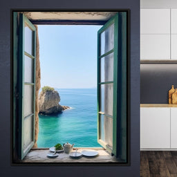 Oceanic Vista Through Wooden Pane - NicheCanvas