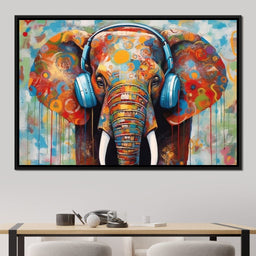 Elephant Listening Music with Headphone - NicheCanvas