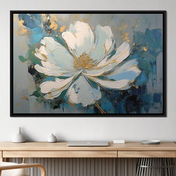 Turquoise Gold Flower in Bloom - NicheCanvas