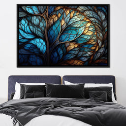 Mosaic Majesty in Beige and Sky Blue - NicheCanvas