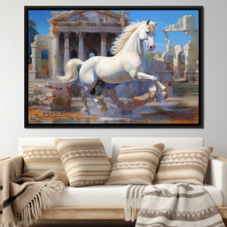 White Horse Gallop Amidst Ruins - NicheCanvas