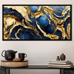 Luxury Abstract Marble in Gold & Blue - NicheCanvas