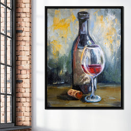 Bottle & Glass of Wine - NicheCanvas