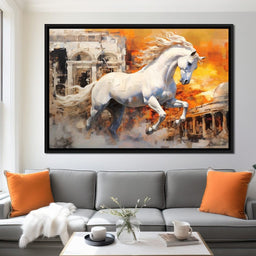 White Equine Amidst Ruins - NicheCanvas