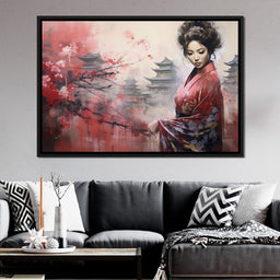 Geisha Amidst Blossoming Hues - NicheCanvas