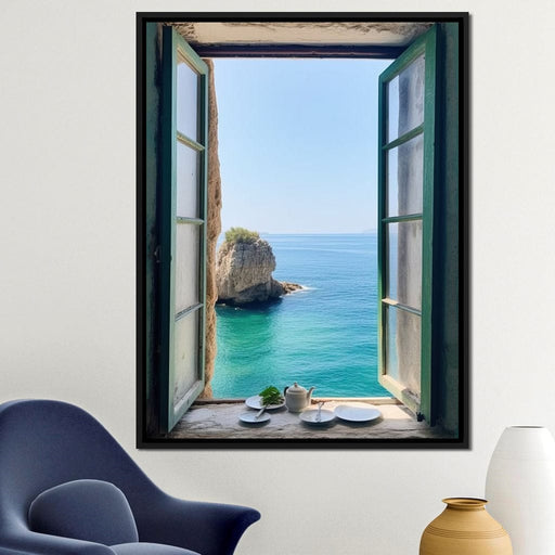 Oceanic Vista Through Wooden Pane Canvas Print