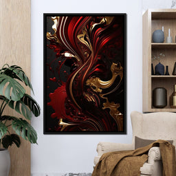 The Marble-Lux Collection: Dark Red & Vibrant Gold 09 - NicheCanvas