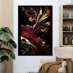 The Marble-Lux Collection: Dark Red & Vibrant Gold 02 - NicheCanvas