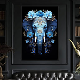 Elephant Bloom in Mystic Blue - NicheCanvas
