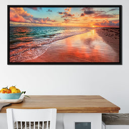 Sunset Over an Ocean Beach Shore - NicheCanvas