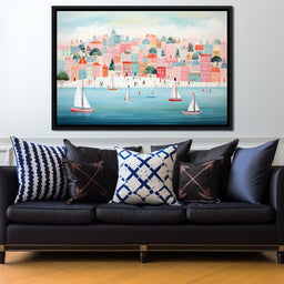 Sailboats in Dreamy Cityscape - NicheCanvas