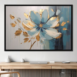 Minimalist Turquoise Gold Flower - NicheCanvas
