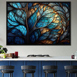 Mosaic Majesty in Beige and Sky Blue - NicheCanvas