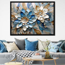 Floral Symphony in Blue & White - NicheCanvas