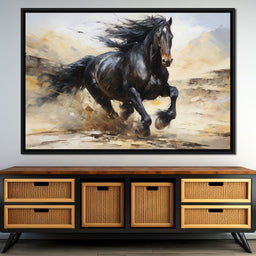 Stocky Black Horse - NicheCanvas