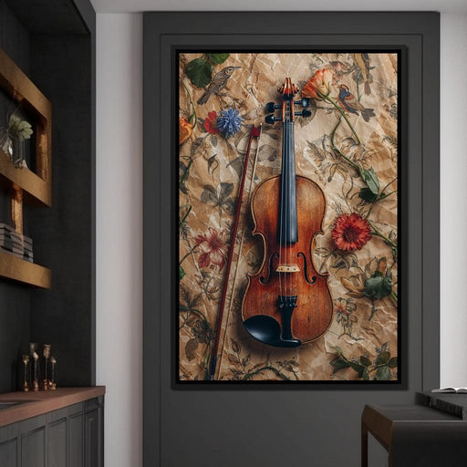 Violin Strings and Floral Notes Canvas Print