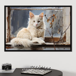 White Cat Oil Painting - NicheCanvas