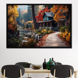 Blue House in the Woods - NicheCanvas