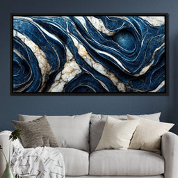 Luxury Abstract Marble in Blue, White & Black - NicheCanvas