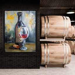 Bottle & Glass of Wine - NicheCanvas