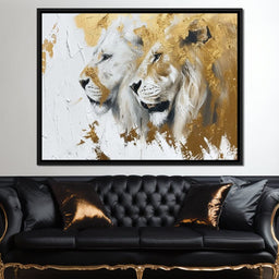 White & Gold Lions - NicheCanvas