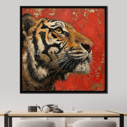 Tiger Gaze in Vermilion Majesty - NicheCanvas