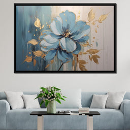 Golden Lotus in Turquoise Bloom - NicheCanvas