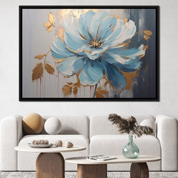 Golden Petals in Turquoise Bloom - NicheCanvas