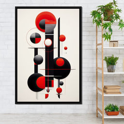Architectural Symphony in Red and Charcoal - NicheCanvas