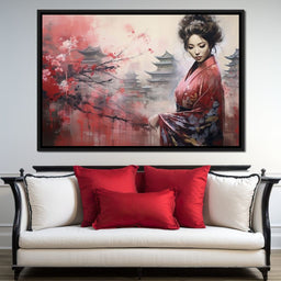 Geisha Amidst Blossoming Hues - NicheCanvas