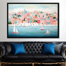 Sailboats in Dreamy Cityscape - NicheCanvas