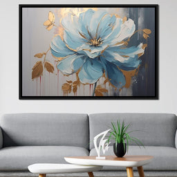 Golden Petals in Turquoise Bloom - NicheCanvas