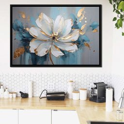 Golden Bloom in Turquoise Dream - NicheCanvas