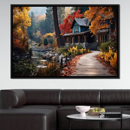 Blue House in the Woods - NicheCanvas