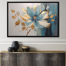 Minimalist Turquoise Gold Flower - NicheCanvas
