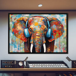 Elephant Listening Music with Headphone - NicheCanvas